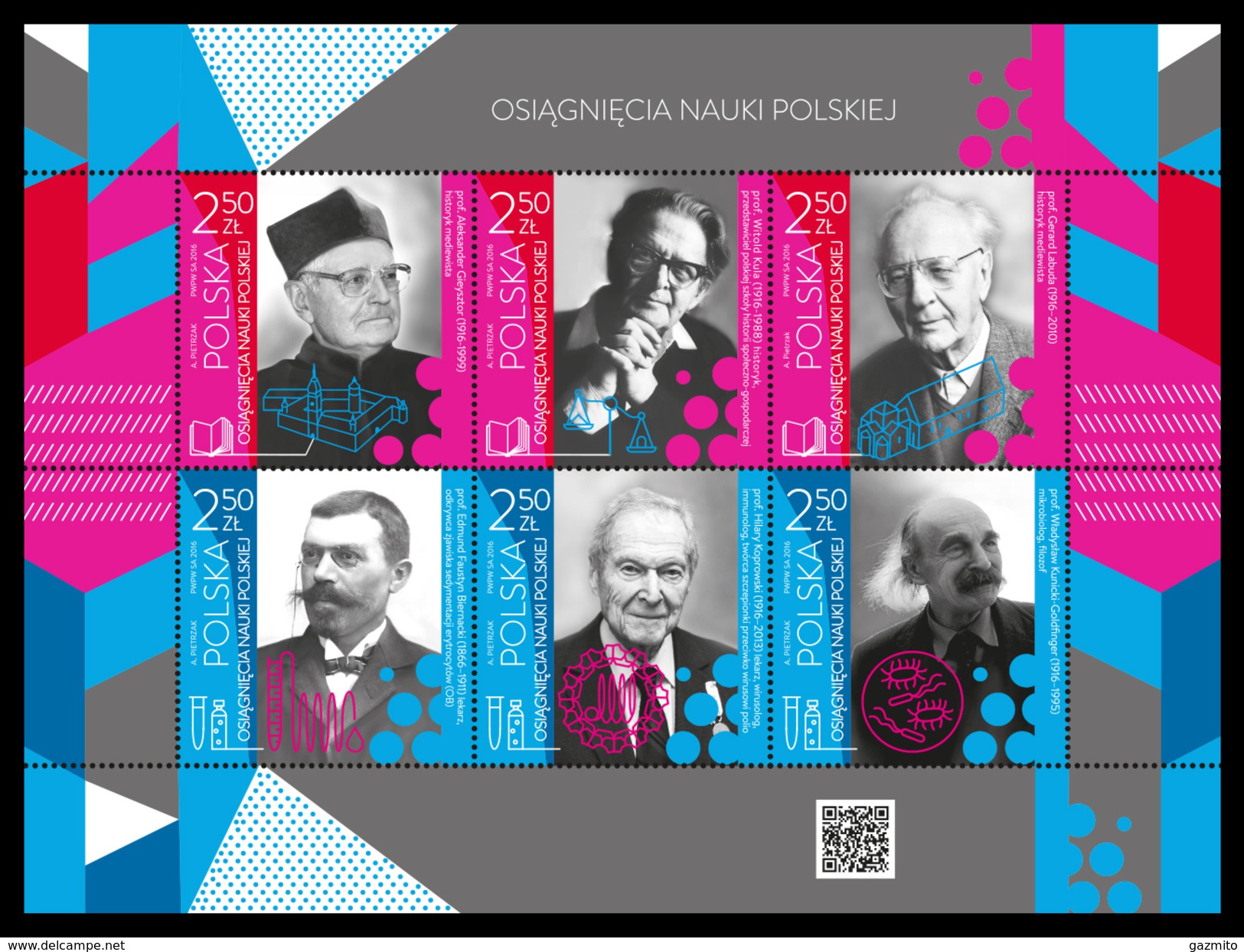 Poland 2016, Personalities, Writers, Byologist, Chemist, 6val In BF - Unused Stamps