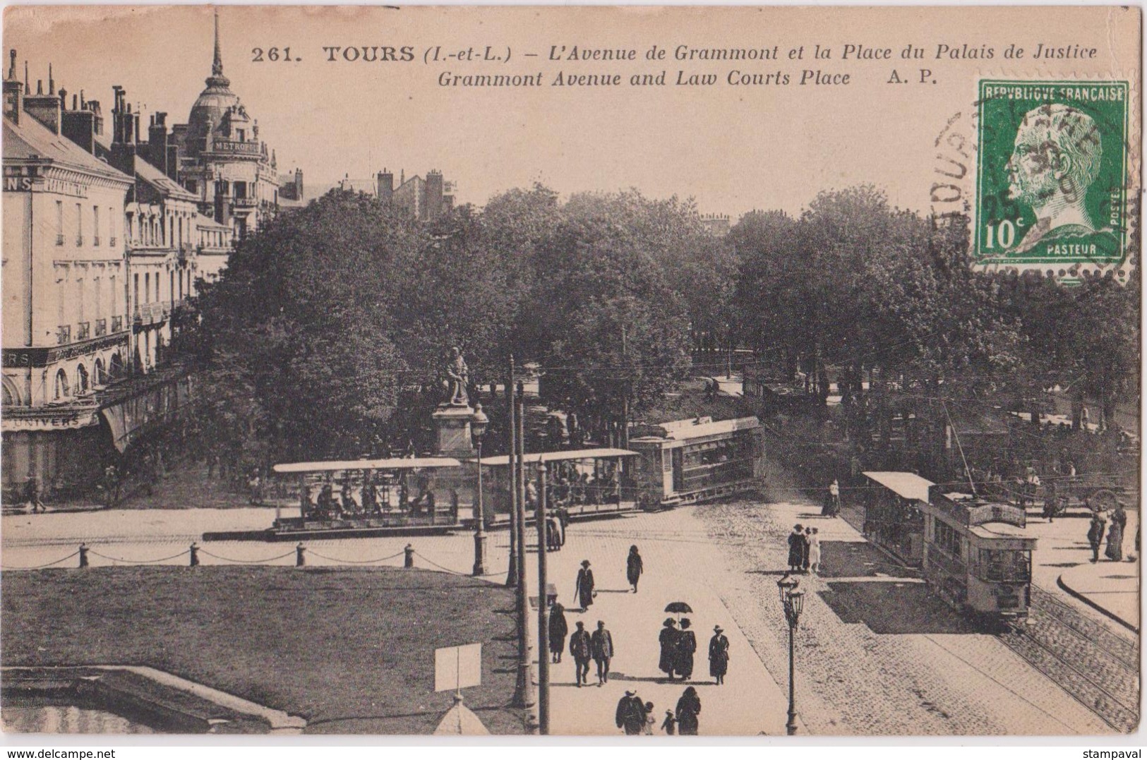 TOURS - L'AVENUE DE GRAMMOND ET LA PLACE DU PALAIS DE JUSTICE - TRAMWAYS - N° 261 - A. P. - Tours