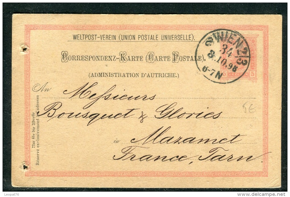 Autriche - Entier Postal De Wien Pour La France En 1898  Réf O 264 - Postkarten