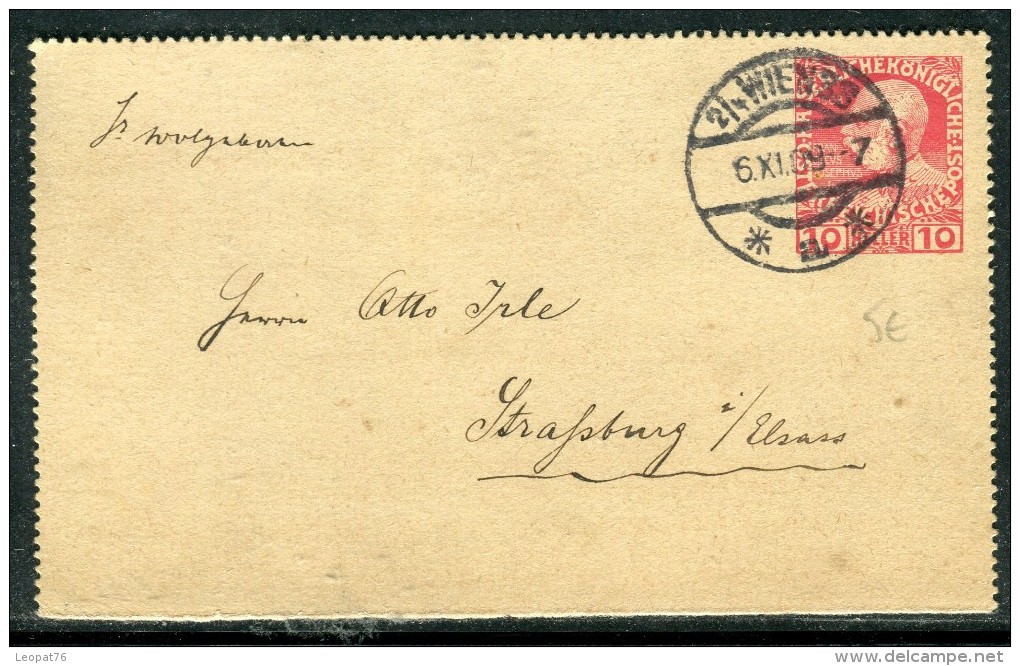 Autriche - Entier Postal De Wien Pour Strasbourg En 1909  Réf O 265 - Carte-Lettere