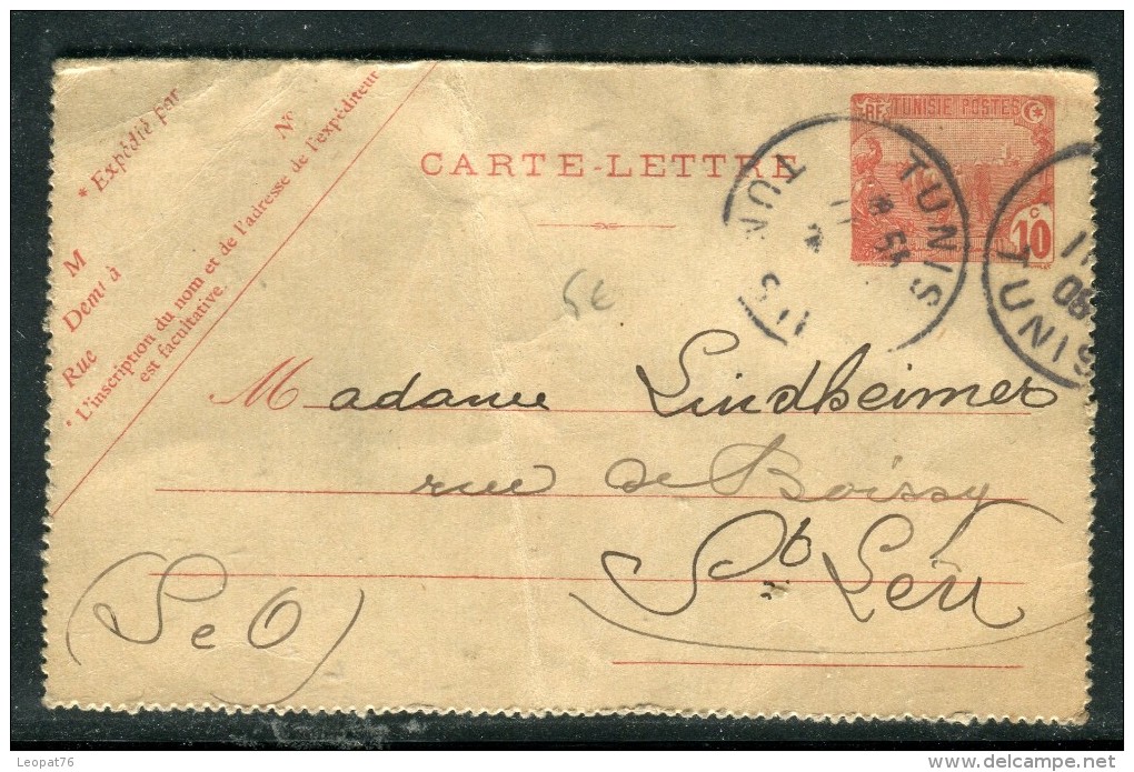 Tunisie - Entier Postal ( Carte Lettre ) De Tunis Pour St Leu En 1908   Réf O 277 - Storia Postale