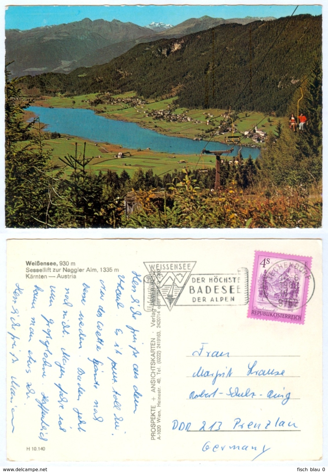 AK Kärnten 9762 Weißensee Gailtaler Alpen Sessellift Seggiovia Télésiège Chairlift Techendorf Österreich Prenzlau / DDR - Weissensee