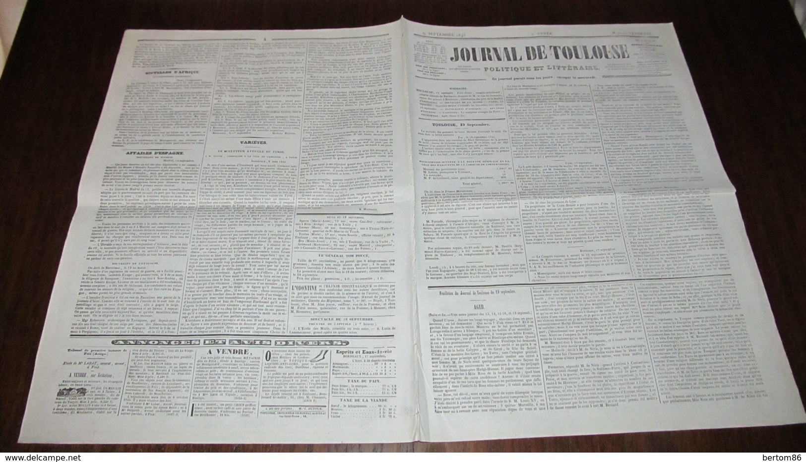 CORNEBARRIEU - INONDATION DE 1845 - SOUSCRIPTION - JOURNAL DE TOULOUSE DE SEPTEMBRE 1845. - 1800 - 1849