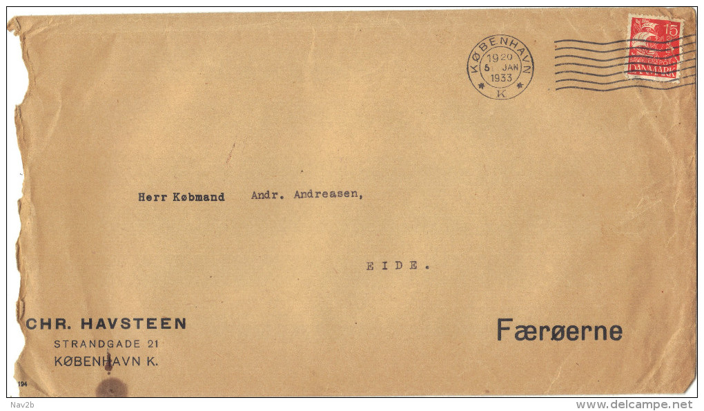 Lettre Du Danemark Pour Les Iles Féroé  Oblitérée Janvier 1933. - Covers & Documents