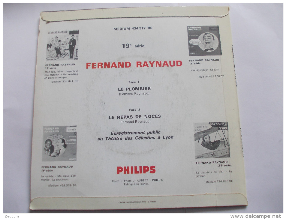 45T - Fernand Raynaud Le Plombier Le Repas De Noces - Cómica