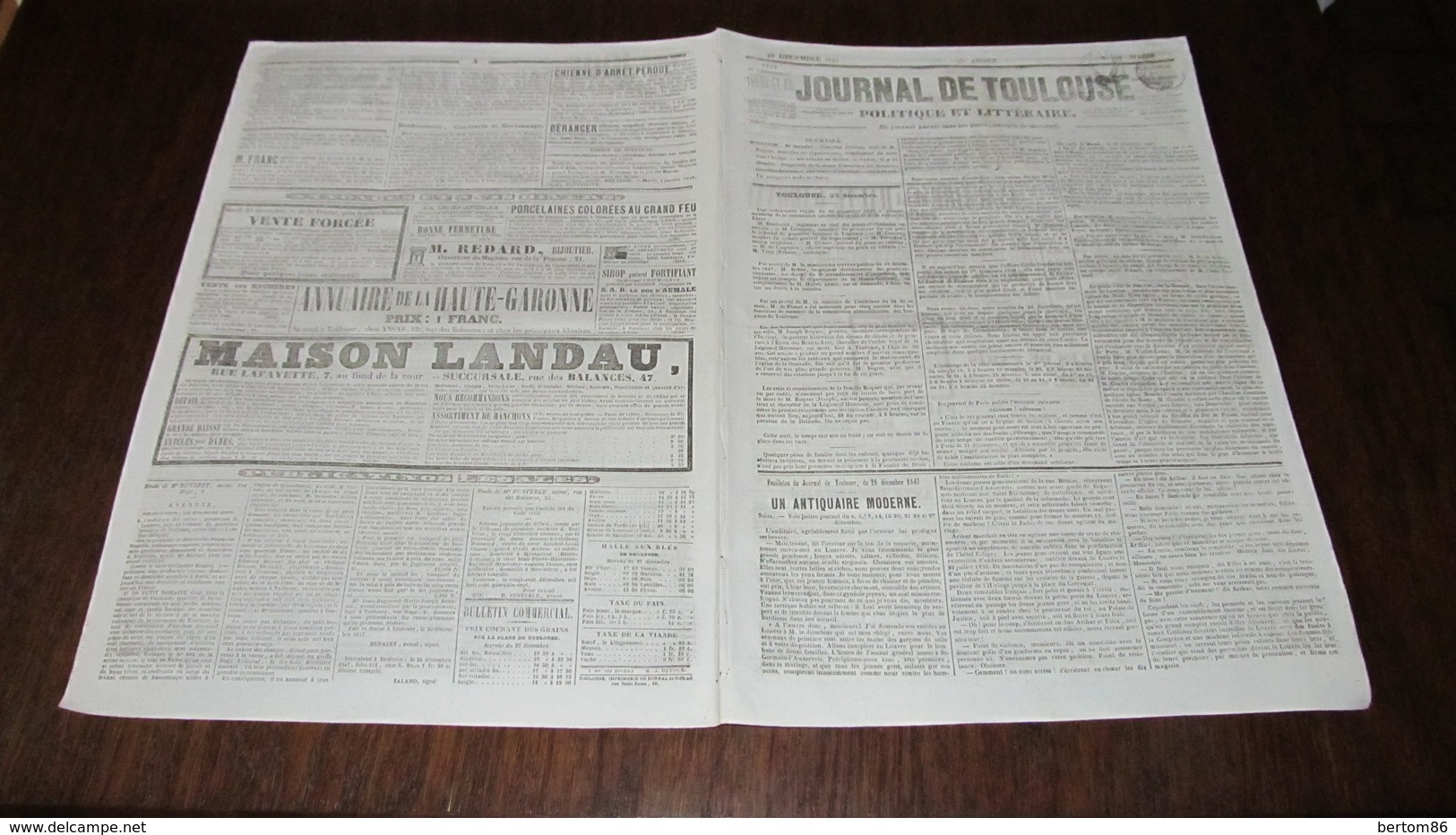 CORNEBARRIEU - MORT DU NOMME GUITTARD , DE CORNABARRIEU  - JOURNAL DE TOULOUSE DE 1847. - 1800 - 1849