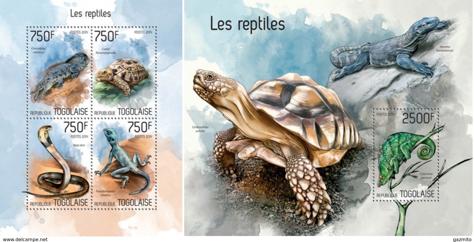 Togo 2014, Animals, Reptiles, Turtles, Snake, Lizard, 4val In BF +BF - Sonstige & Ohne Zuordnung
