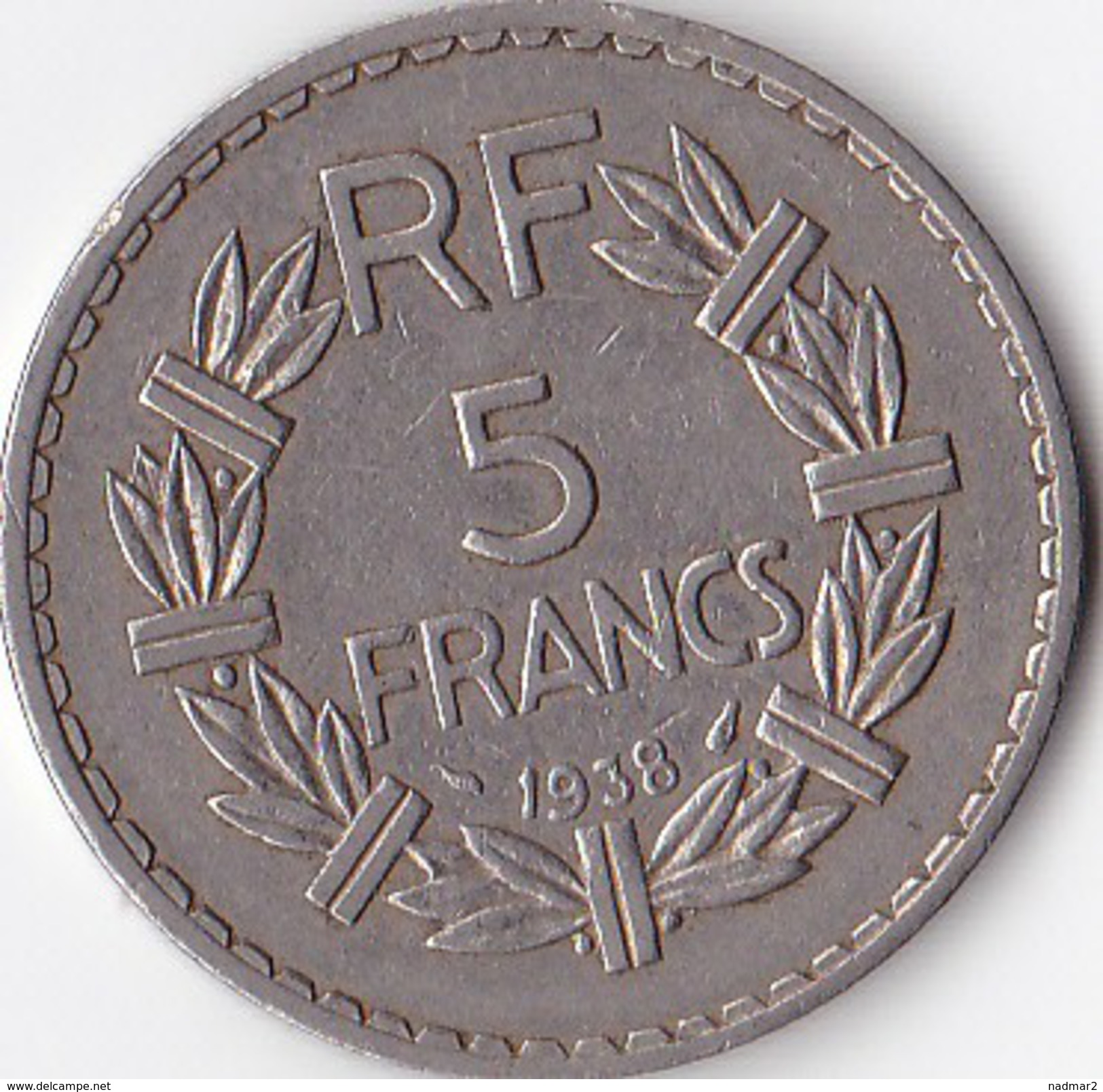 RARE 5 Francs LAVRILLIER Nickel 1938 F 336 7 Franc - Autres & Non Classés