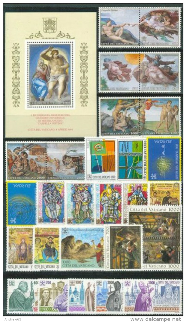 VATICANO - VATICAN - 1994 - Annata Completa - 28 Valori + 1 BF - Complete Year - ** MNH/VF - Años Completos