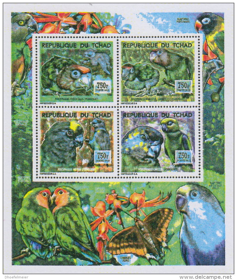 TCHAD 2016 ** Parrots Papageien Perroquets M/S 4v - OFFICIAL ISSUE - A1641 - Papageien