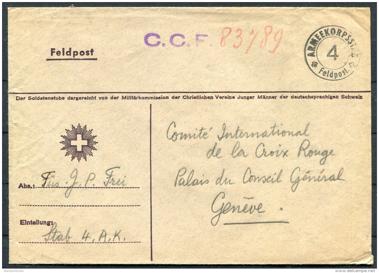 Switzerland Fieldpost Feldpost Cover / Armeekorpsstad 4 - Documents