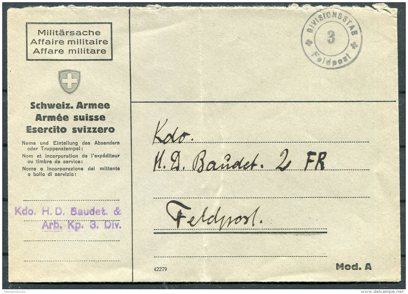 Switzerland Fieldpost Feldpost 3 Cover - Documents