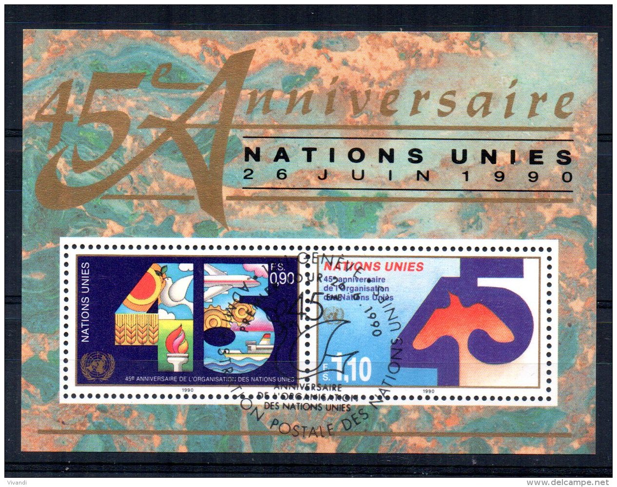 United Nations (Geneva) - 1990 - 45th Anniversary Of UNO Miniature Sheet - Used/CTO - Oblitérés