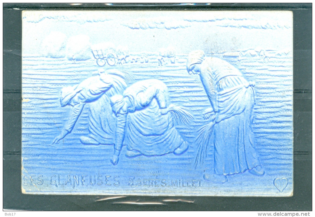 2 Cpa - Relief - Gaufrée - Prage - Embossed - Glaneuses Bleue Et Verte - Autres & Non Classés