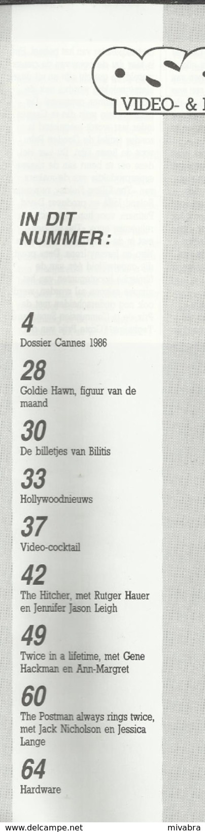 OSCARS VIDEO -EN FILMMAGAZINE N° 19 - 1986 ( THE MISSION ROBERT DE NIRO - GOLDIE HAWN - THE HITCHER -CANNES - POSTER ) - Cinéma & Télévision