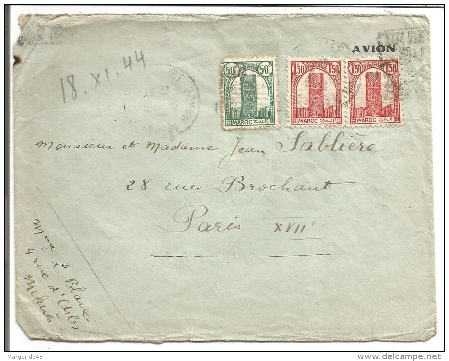 MAROC LETTRE DE MEKNES POUR LA FRANCE - Covers & Documents