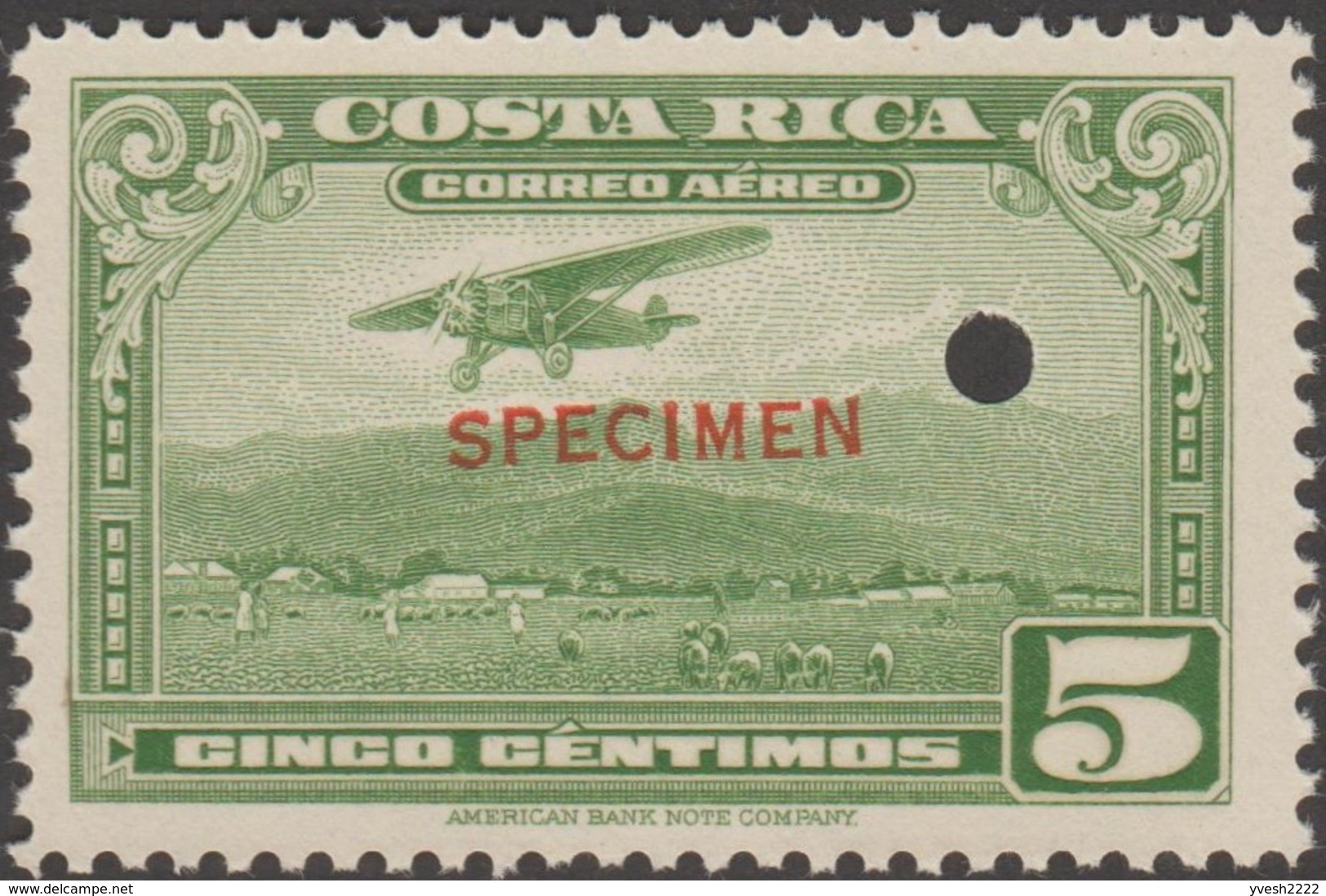 Costa Rica 1934 Y&T 14/22 Neufs Sans Charnières. Surchargés Specimen. Aéroport De San José. Ferme, Moutons, Volcans - Volcans