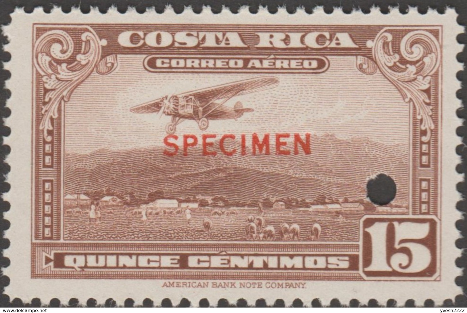 Costa Rica 1934 Y&T 14/22 Neufs Sans Charnières. Surchargés Specimen. Aéroport De San José. Ferme, Moutons, Volcans - Volcans