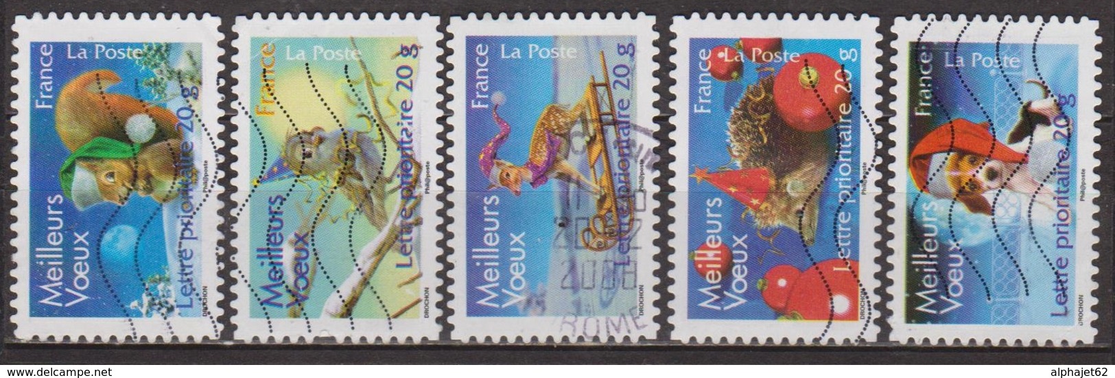 Meilleurs Voeux - FRANCE - Ecureuil, Oiseau, Faon, Hérisson, Chien, Animaux En Fete - N° 4120 à 4124 - 2007 - Used Stamps