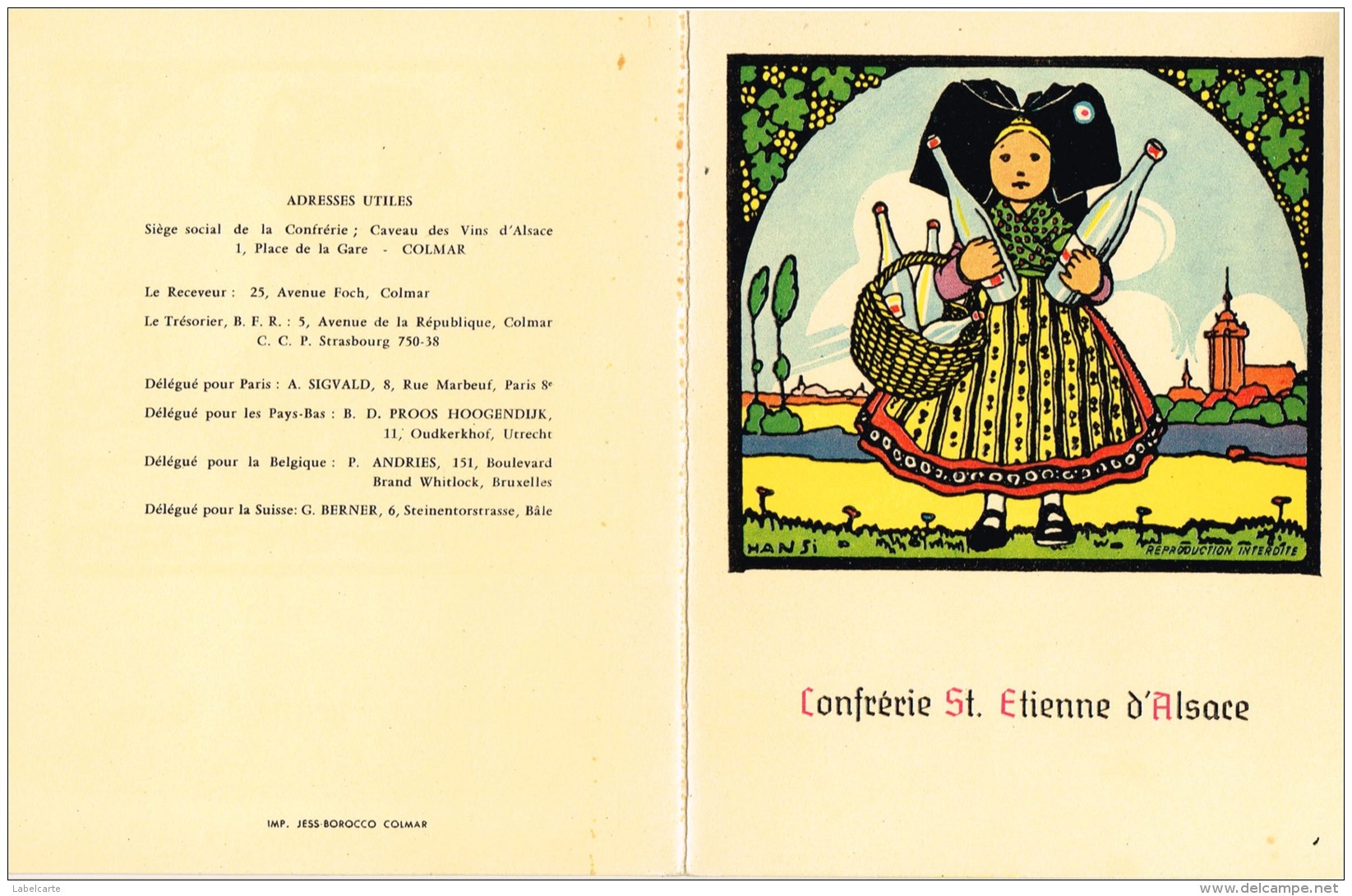 ILLUSTRATEUR HANSI. CARTE DOUBLE CONFRERIE SAINT ETIENNE D ALSACE - Hansi