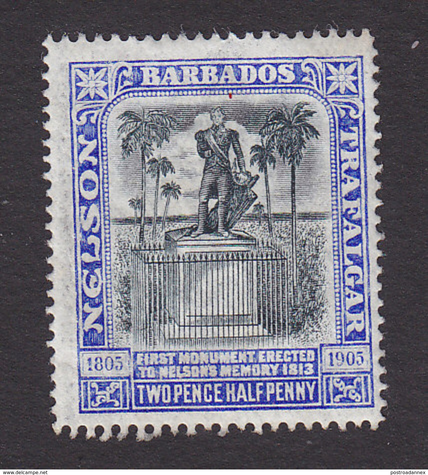 Barbados, Scott #106, Mint Hinged, Lord Nelson Monument, Issued 1906 - Barbados (...-1966)