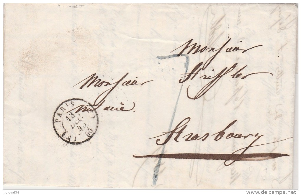 Lettre Cachet PARIS 13/12/1845 Taxe Manuscrite Pour Strasbourg Bas Rhin - 1801-1848: Precursori XIX
