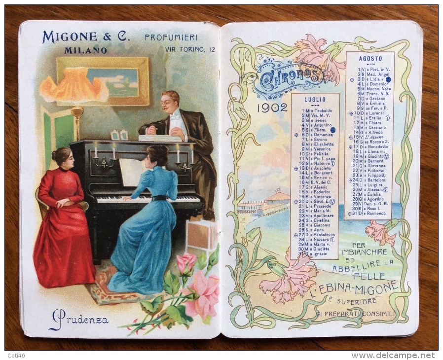 CALENDARIETTO DA BARBIERE 19O2 MIGONE & C.   PROFUMI  TRIFOGLIO IDEALE ESSENZA PER FAZZOLETTO - Formato Piccolo : 1901-20