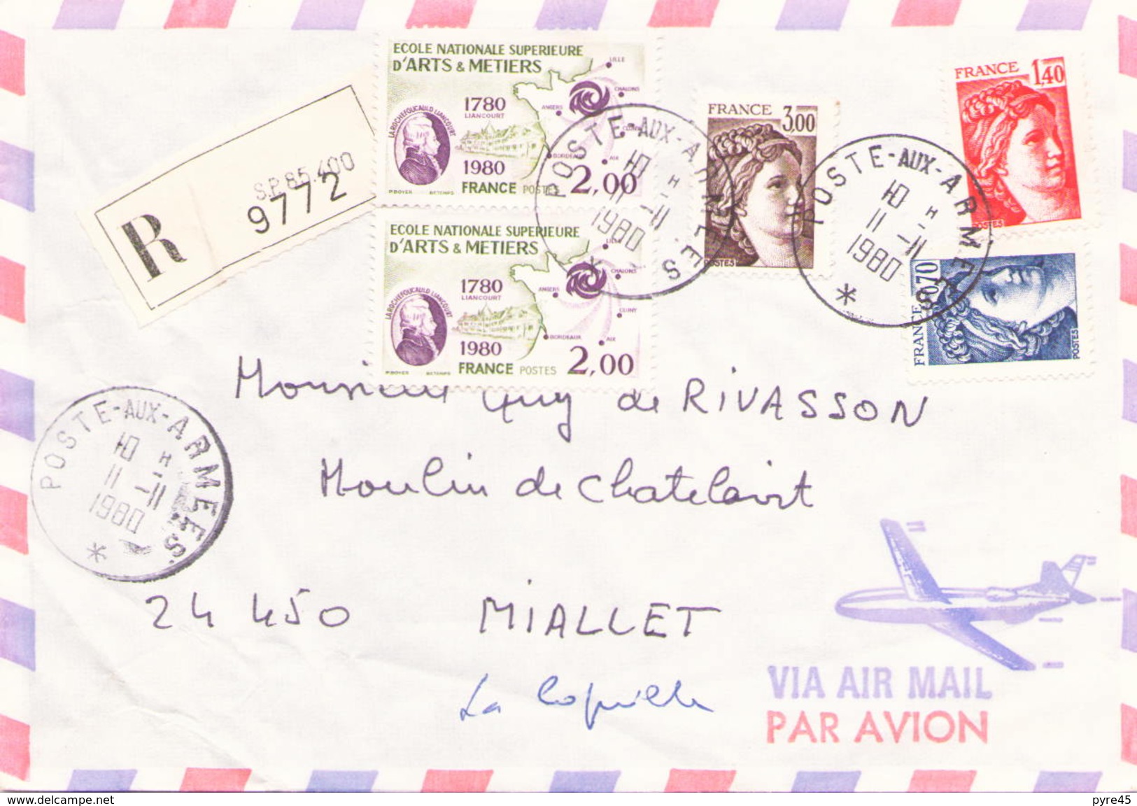 FRANCE ENVELOPPE RECOMMANDEE DU 11 NOVEMBRE 1980 DE SP 85400 POUR MIALLET - Covers & Documents