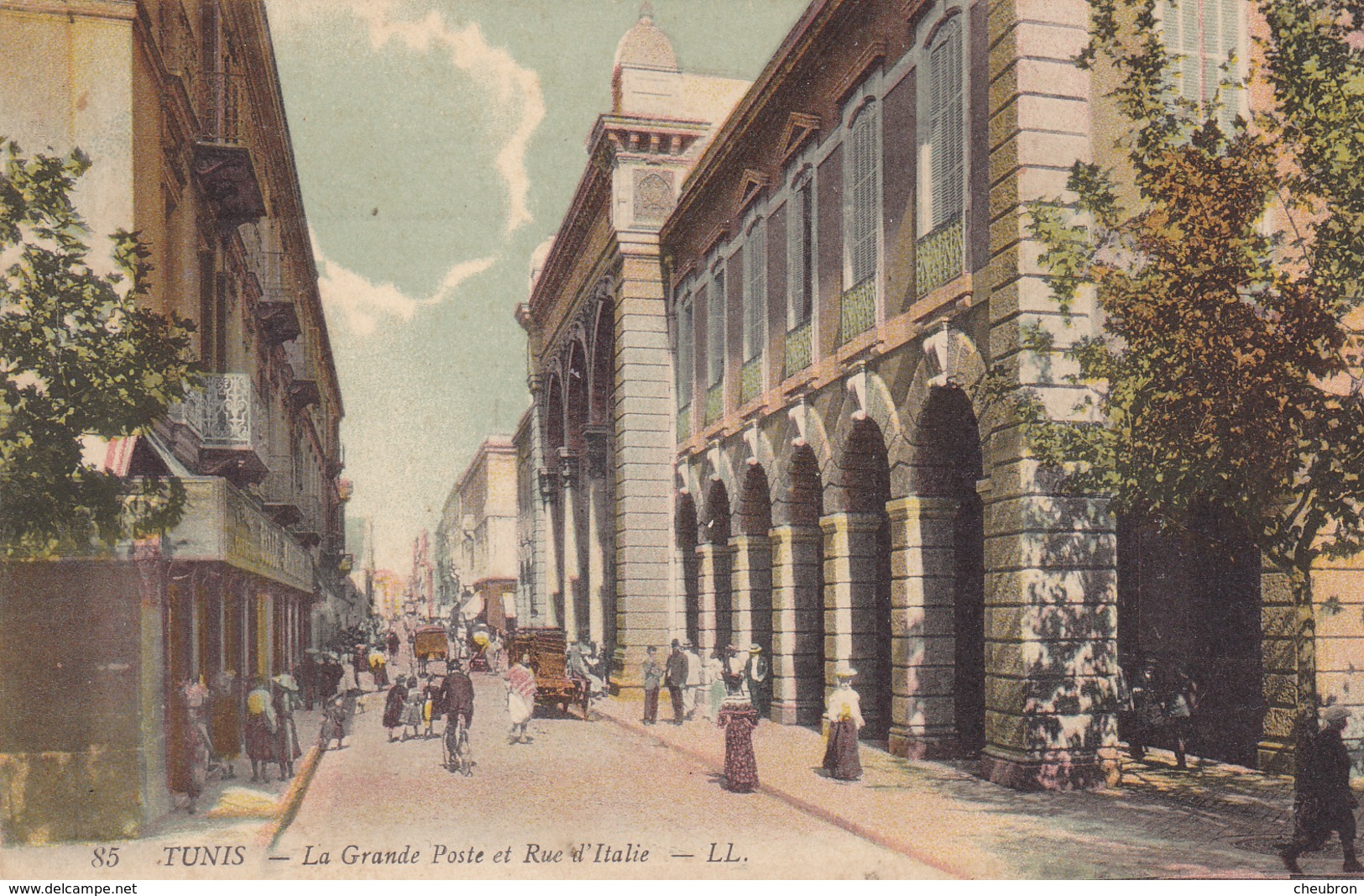 TUNISIE. TUNIS. CPA .LA GRANDE POSTE ET RUE D'ITALIE - Tunisia