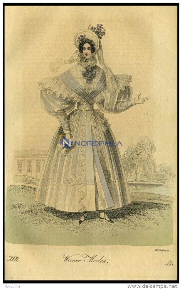 Wiener-Moden - Kleid Von Mull - Mit Stickereien Verziert Und Einem Unterkleid Von Pfirsichfärbigem Marzelline Von T - Lithographies