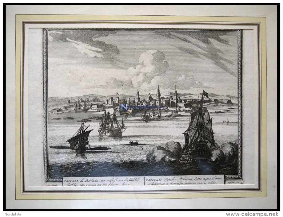 LIBYEN: Tripolis, Gesamtansicht Mit Schiffen Im Vordergrund, Kupferstich Von Schenk Um 1702 - Lithographies