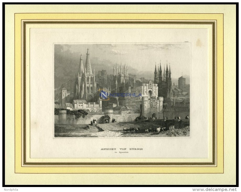BURGOS, Teilansicht, Stahlstich Von B.I. Um 1840 - Lithographies