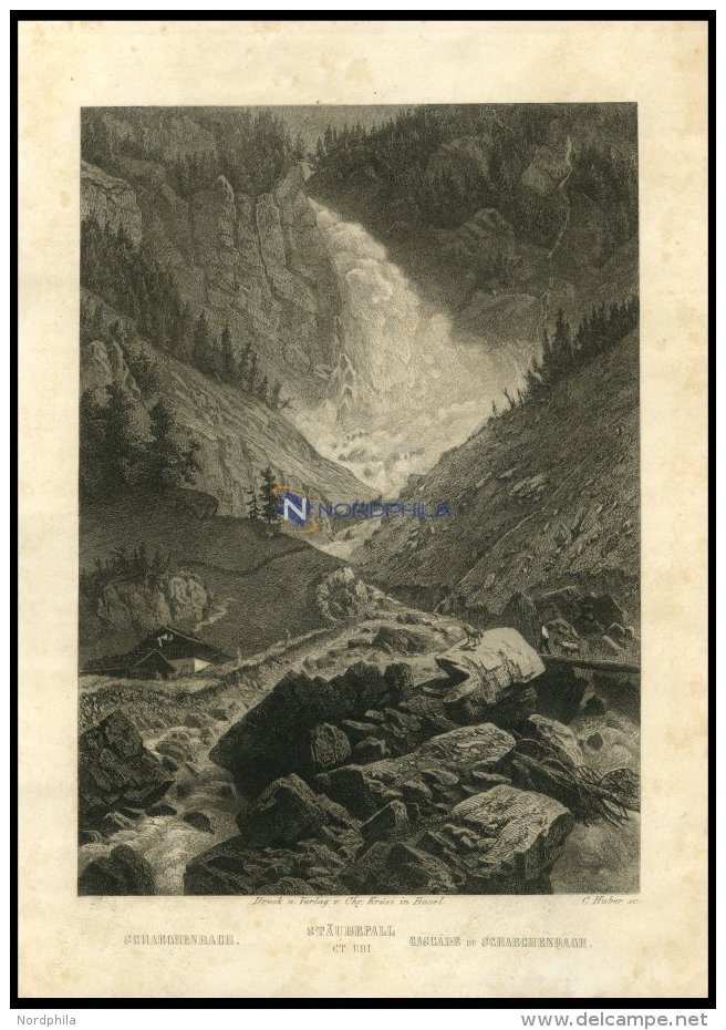 Der STÄUBEFALL/KANTON URI, Stahlstich Von Huber Um 1840 - Lithographies