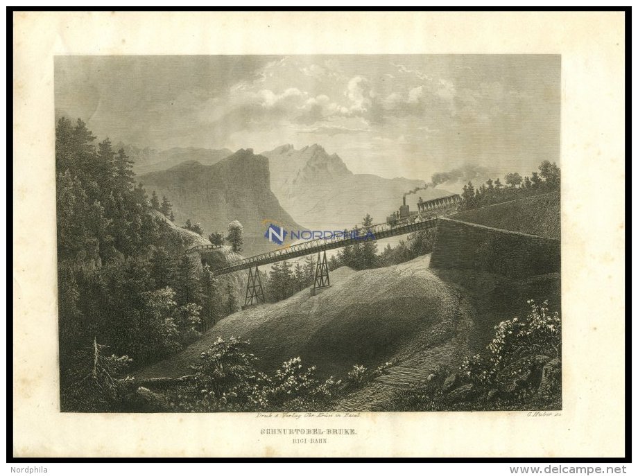 SCHNURTOBEL-BRUKE: Die Rigi-Bahn, Stahlstich Von Huber Um 1840 - Lithographies