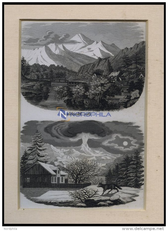 Der MONTBLANC, 2 Ansichten Auf Einem Blatt, Kupferstich Um 1820 - Lithographies