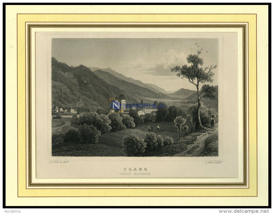 ILANZ/GRAUBÜNDEN, Gesamtansicht, Stahlstich Von Rohbock/Oeder Um 1840 - Lithographies