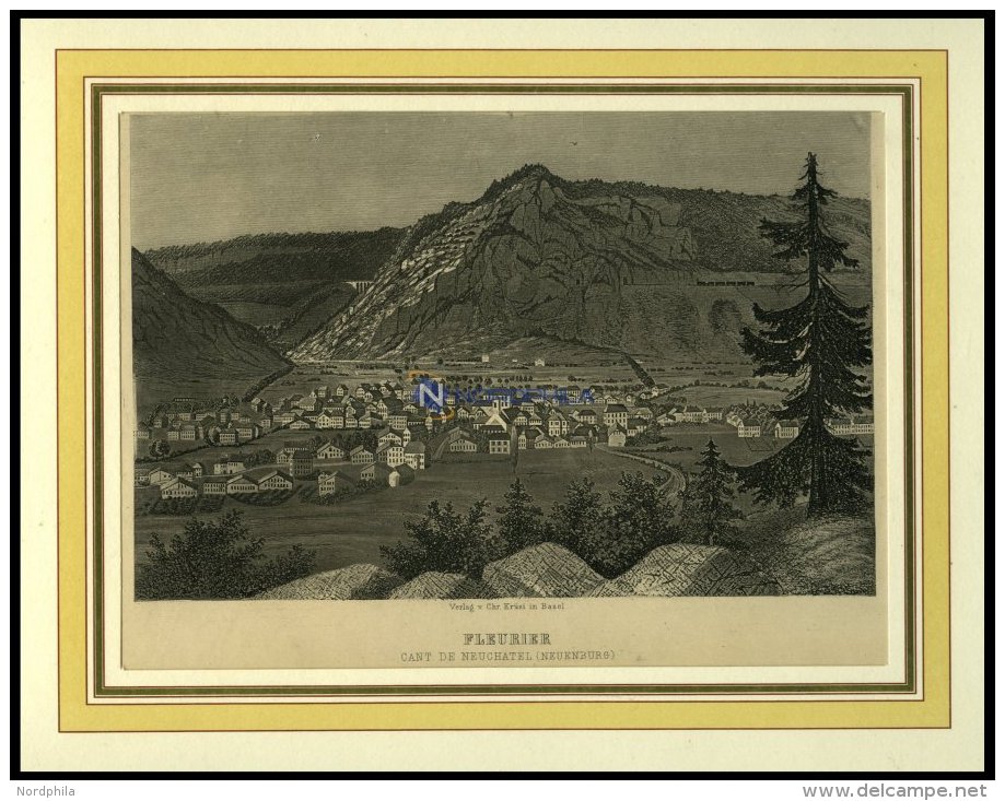 FLEURIER/NEUCHATEL, Gesamtansicht, Stahlstich -Aquatinta Um 1840 - Lithographies