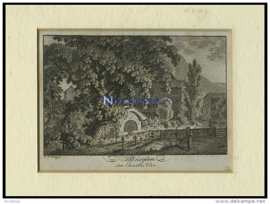 BÜRGLEN/KANTON URI, Gesamtansicht, Kupferstich Von König Um 1800 - Lithographies