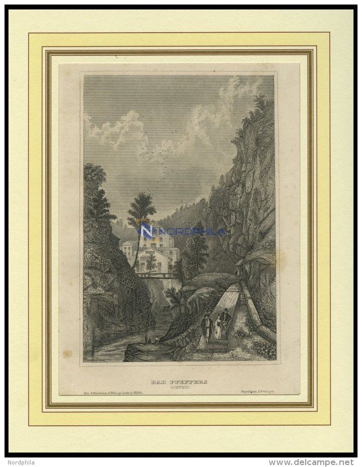 BAD PFÄFFERS//ST. GALLEN, Teilansicht, Stahlstich Von B.I. Um 1840 - Lithographies