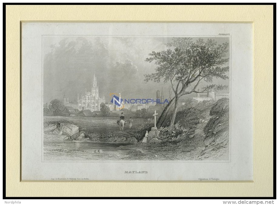 MAYLAND, Gesamtansicht, Stahlstich Von B.I. Um 1840 - Lithographies