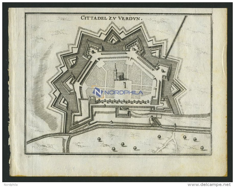 VERDUN: Grundrißplan Mit Citadelle, Kupferstich Von Merian Um 1645 - Lithographies