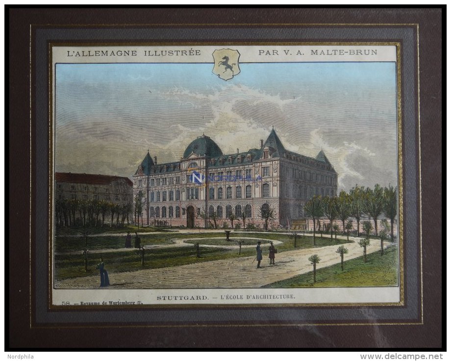STUTTGART: Schule Für Architektur, Kolorierter Holzstich Aus Malte-Brun Um 1880 - Lithographies