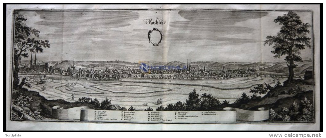 ROCHLITZ/MULDA, Gesamtansicht, Kupferstich Von Merian Um 1645 - Lithographies