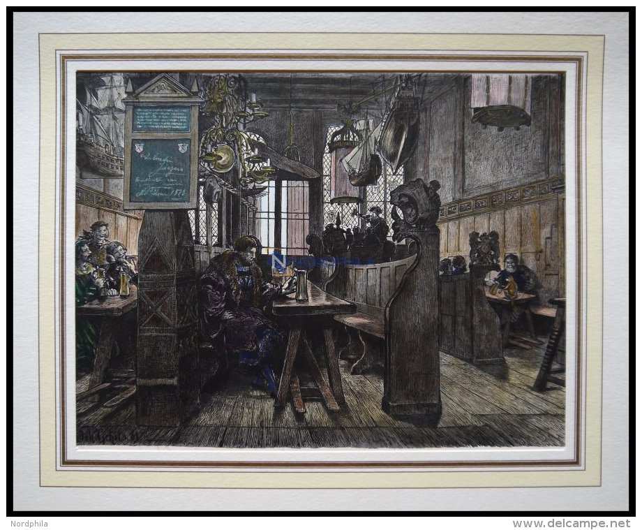 LÜBECK: Im Schifferhaus, Kolorierter Holzstich Von Gehrts Von 1881 - Lithographies