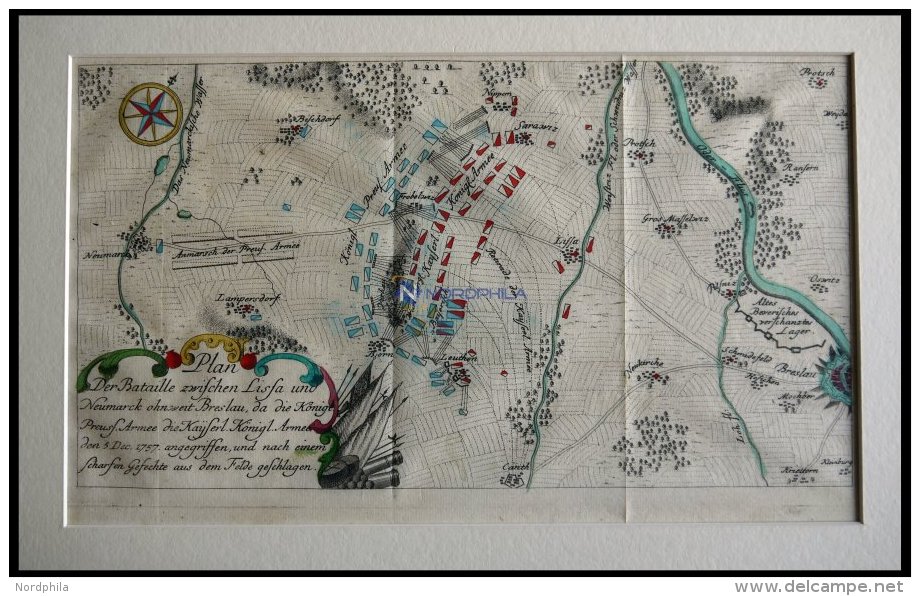 LISSA Und NEUMARCK, Belagerungsplan Zwischen Lissa Und Neumarck Vom 5.12.1757, Altkolorierter Kupferstich Von Ca. 1760 - Lithographies