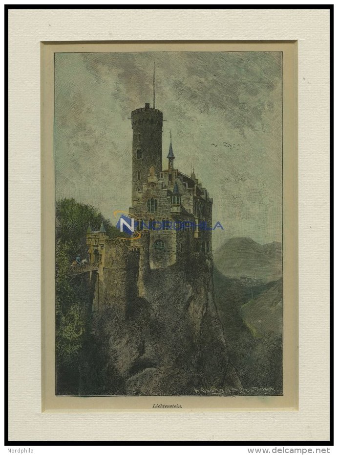 LICHTENSTEIN: Die Burg, Kolorierter Holzstich Um 1880 - Lithographies