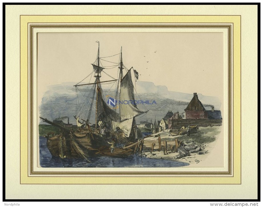 KUSSEN, Teilansicht Mit Segelschiff Im Vordergrund, Kolorierter Holzstich Von G. Schönleber Von 1881 - Lithographies