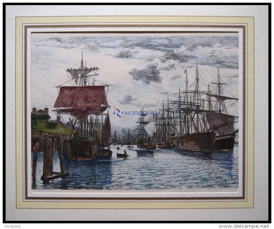 HAMBURG: Der Hafen, Kol. Holzstich Von Bartels Von 1881 - Lithographies