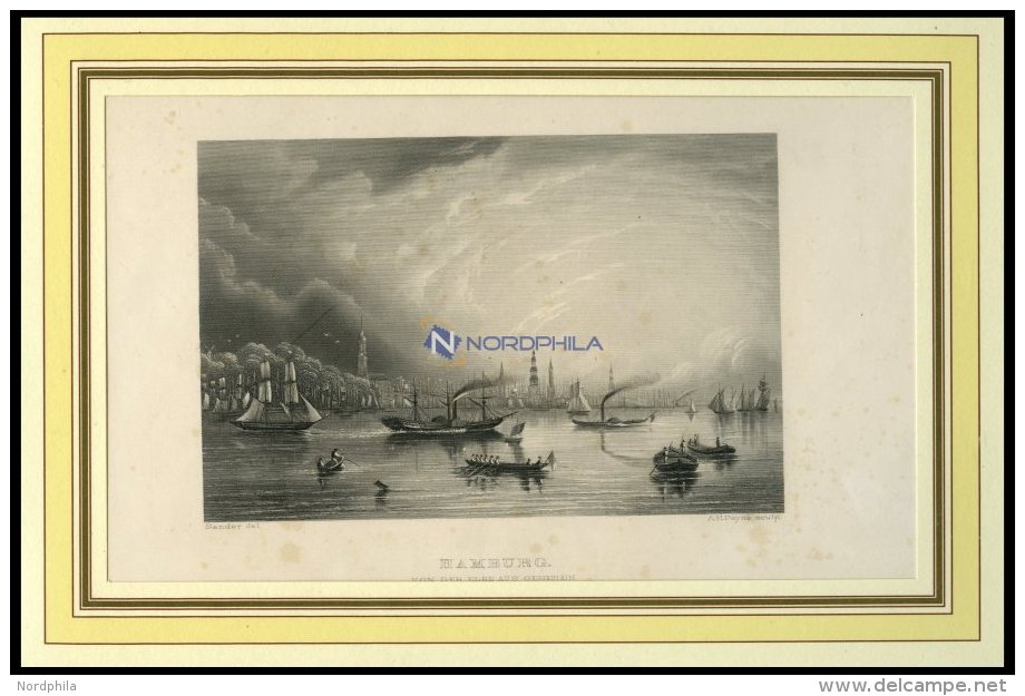 HAMBURG Von Der Elbe Aus Gesehen, Stahlstich Von Sander/Payne Um 1840 - Lithographies