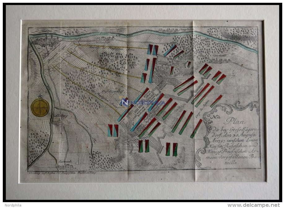 GROSS-JÄGERNDORF, Schlacht Vom 30.8.1757 Mit Umgebung, Altkolorierter Kupferstich Bei Raspische Buchhandlung 1760 - Lithographies